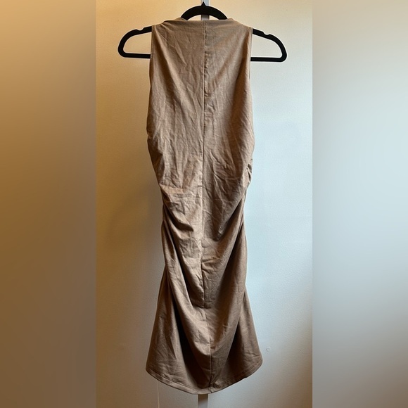 NEW Reformation Jana Mock Neck Sleeveless Ruched Nutty Tan Brown Mini Dress - Picture 2 of 5